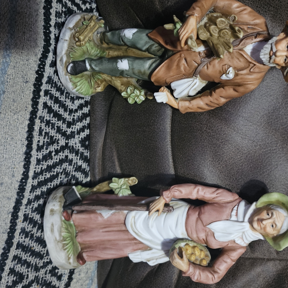 Vintage Figurine Set with Brown and Green Accents